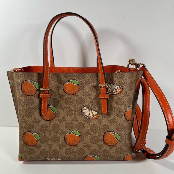 Coach Mollie Tote Bag 25 In Signature Canvas With Orange Print NWT - Picture 2 of 7
